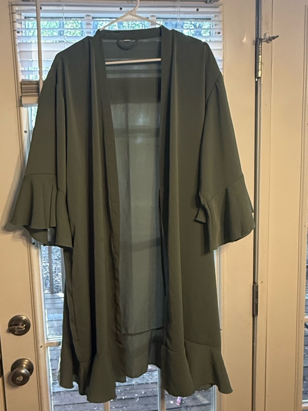 Lightweight Sage Green Ruffle Sleeve Open Front Robe
